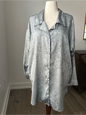 Vintage Victoria’s Secret Satin Sage Green Paisley Button-Up Sleep Shirt